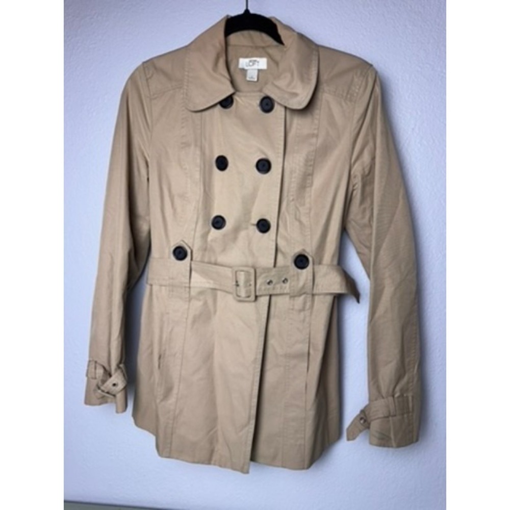 Ann Taylor Loft Trench Coat Size 2 Tan Double Breasted Parisian Workwear EUC